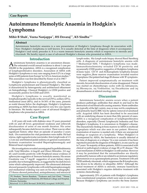 Pdf Autoimmune Hemolytic Anaemia In Hodgkins Lymphoma