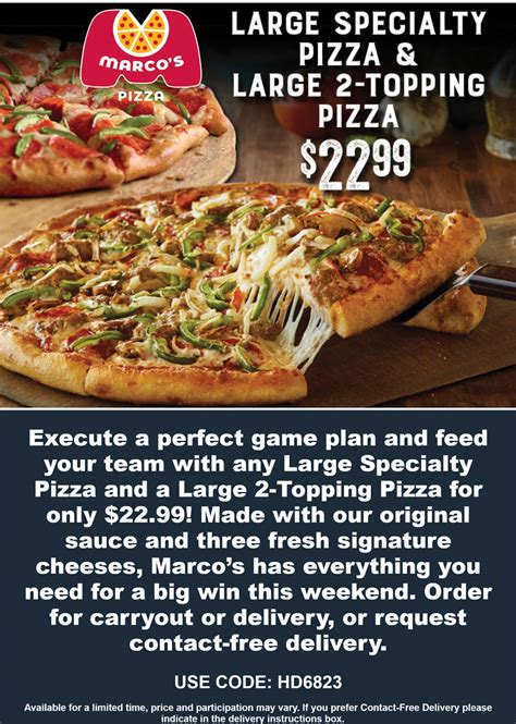 Large Specialty Large 2 Topping Pizzas 23 Today At Marcos Pizza Via Promo Code Hd6823