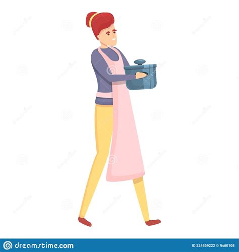 Housewife Saucepan Icon Cartoon Vector Mom Cooking Stock Vector