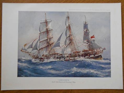 Clipper Ship Nautical Art Vintage 1940 Sailing Ship Print Old Print