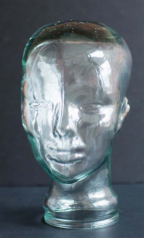 vintage glass mannequin head clear green tinted glass head etsy