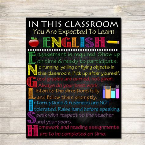 English Classroom Poster Tidylady Printables