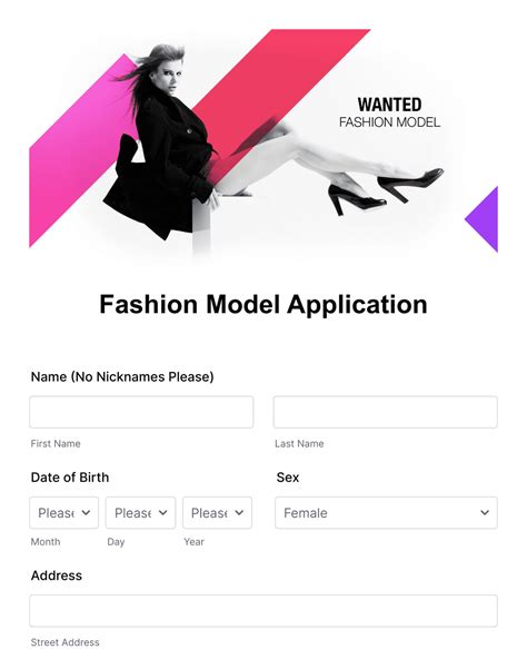 Fashion Model Application Form Template Jotform