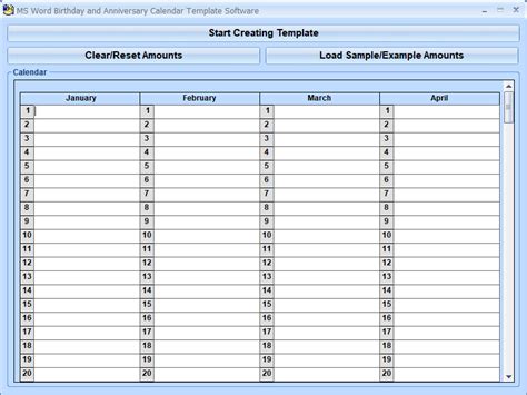 Ms Word Birthday And Anniversary Calendar Template Software