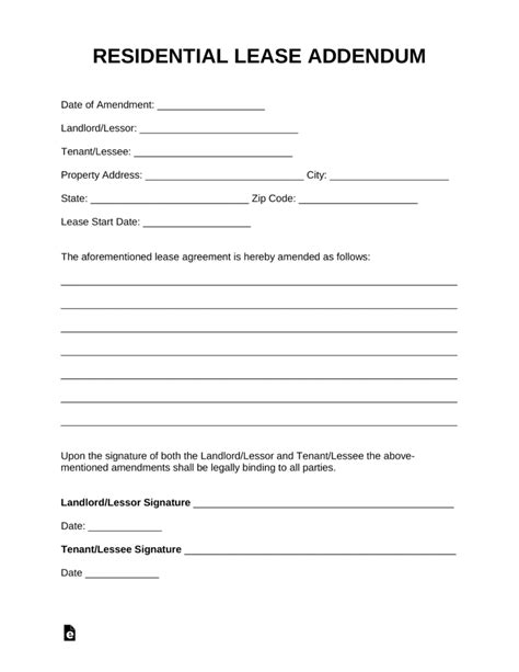 The agreement covers the rules and regulations of pet ownership in the rental and must be signed and dated by both the tenant and landlord. Free Residential Lease Addendum Template - PDF | Word ...