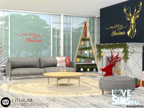 Скачать гостиная Lithium Christmas Living от Wondymoon для Симс 4