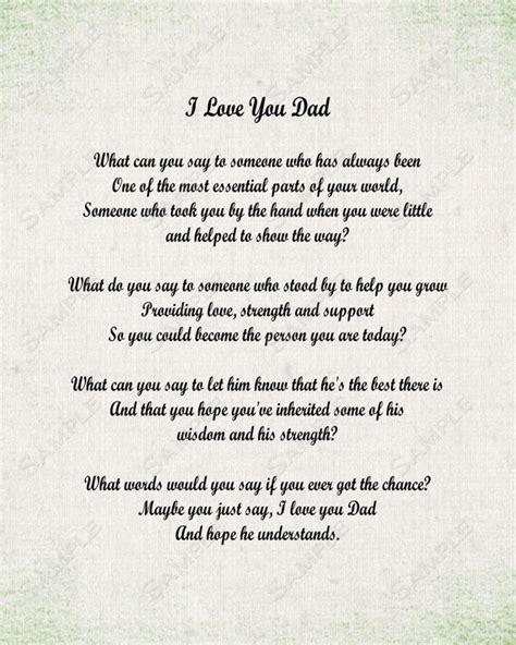 Items Similar To I Love You Dad Poem Fathers Day 8 X 10 Instant