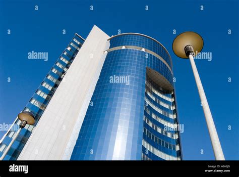 Futuristic Office Building And Street Lights Stock Photo Alamy