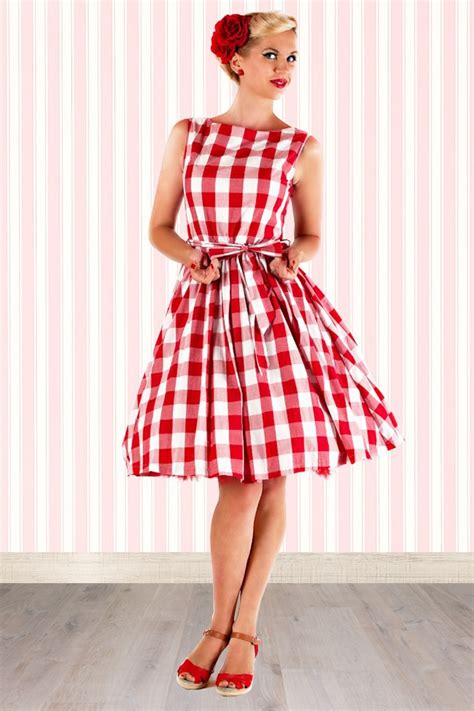 50s Audrey Picnic Swing Dress In Red And White