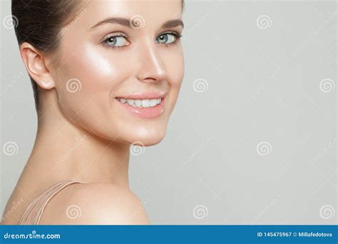 Happy Smiling Model With Clear Skin Beautiful Woman Face Closeup Stock Image Image Of Lady
