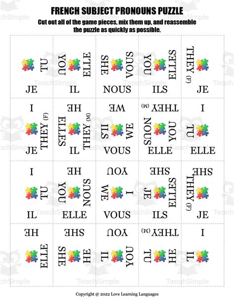 French Subject Pronouns Puzzle By Teach Simple