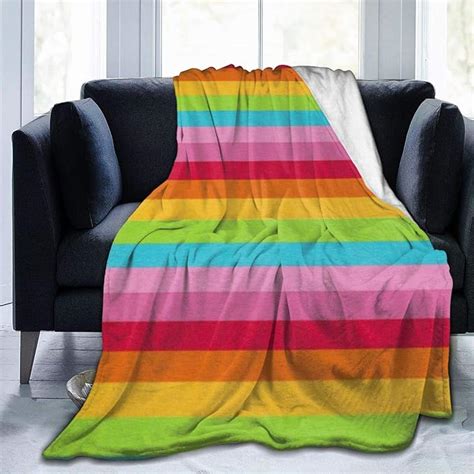 Kimisoy Fleece Blanket Summer Rainbow Stripes Super Soft
