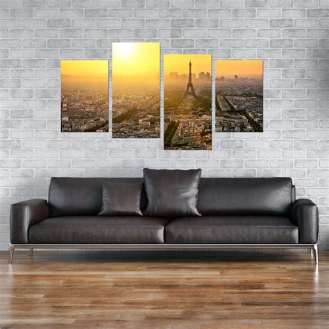 Large Paris Eiffel Tower Yellow Canvas Wall Art Prints Pictures 4153 Ebay