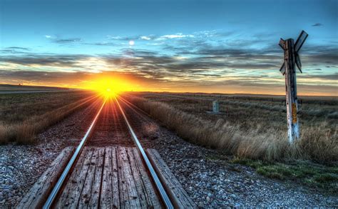 Amazing Sunrise On The Track R Train Tracks Plains Sunrise Clouds