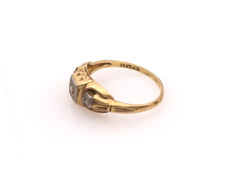 Lot Vintage 14k Yellow Gold 3 Stone Diamond Ring