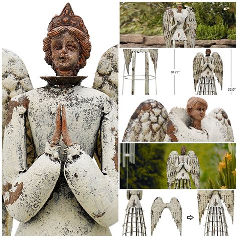 Antiqued Metal Garden Angel Statue Praying Angel Decor Indoor Outdoor