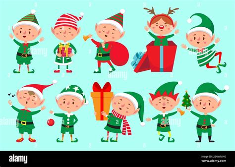 Christmas Elf Character Santa Claus Helpers Cartoon Cute Dwarf Elves