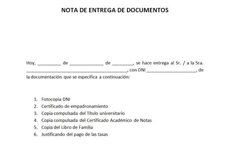 Ejemplo De Nota De Entrega De Documentos Notas De Entrega