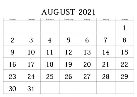 Kalender August 2021 Ausdrucken Druckbarer 2022 Kalender