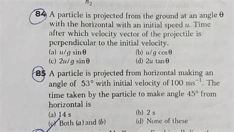 A Particle Is Projected From The Ground At An Angle θ With The Horizontal