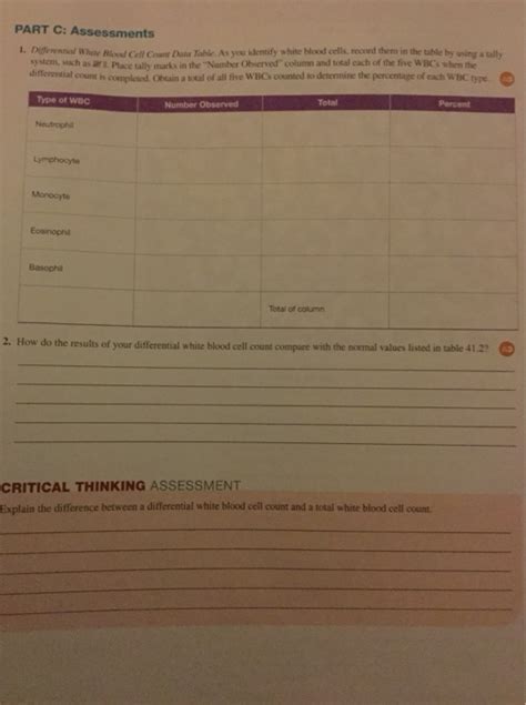 Solved Part C Assessments I Dierential White Blood Cell