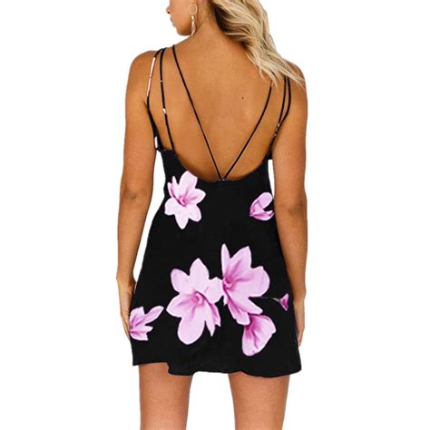 Floral Print Backless Women Beach Dress Sexy Summer Dresses Sling Sleeveless Mini Dress Casual