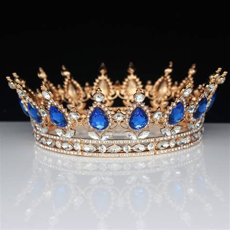 Gold Blue Queen King Tiaras And Crowns Bride Prom Headpiece Women Party