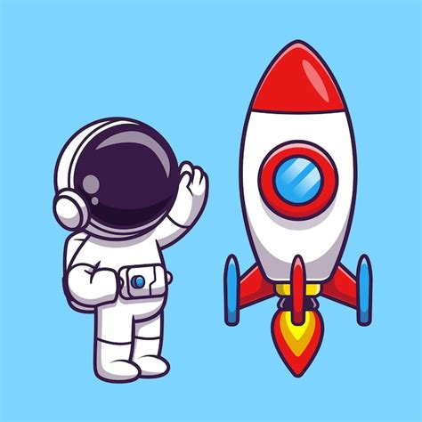 Premium Vector Astronaut Waving Hand To Rocket Cartoon Vector Icon