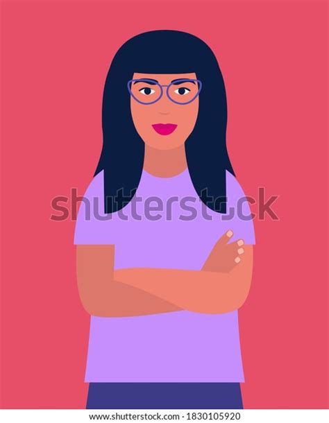 Woman Standing Arms Crossed Vector Illustration Stock Vector Royalty Free 1830105920