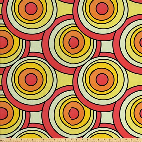 Retro Fabric By The Yard Geometric Pattern With Circles In Warm Pastel