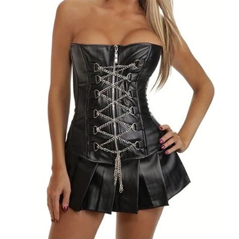 hot lauwoo women s corset faux leather black overbust gothic corset punk bustier outfit with