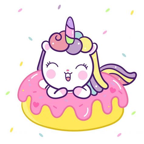 Cute Unicorn Vector With Donut Cartoon P Premium Vector Freepik