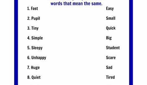 Printable - Synonyms - Worksheets