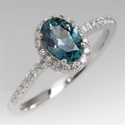 Green Blue Montana Sapphire And Diamond Halo Engagement Ring 14k