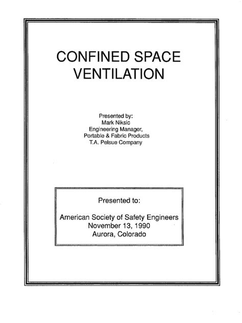 Confined Space Ventilation Techniques Pdf