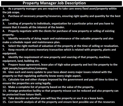 They're in charge of meeting the needs of the tenants. Property Manager Job Description - ORDNUR TEXTILE AND FINANCE
