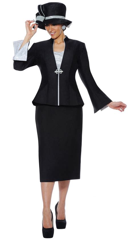 G4703c Blacksilver Women Church Suits