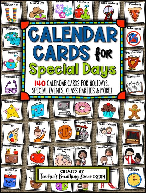 Calendar Cards For Special Days Holidays And Classroom Events In 2020