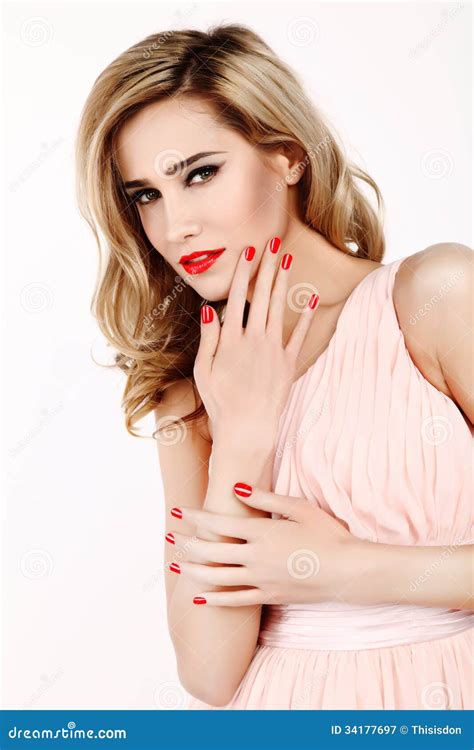 Attractive Woman With Red Nails And Lips Stock Image Image Of Haired
