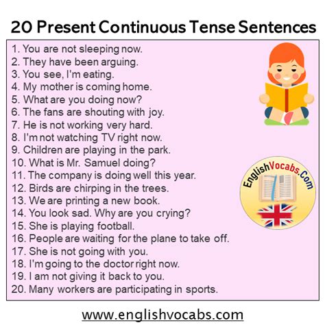 Present Continuous Tense Notes And Example Sentences