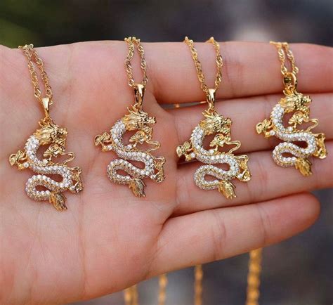 Gold Dragon Necklace 18k Gold Plated Dragon Pendant Dragon Charm