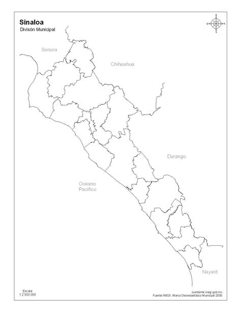 Mapa De Sinaloa Sin Nombres A Blanco Y Negro Mapas De México Para