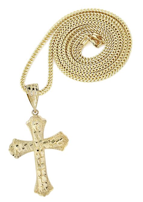 10k Yellow Gold Franco Chain And Nugget Cross Pendant Appx 143 Grams