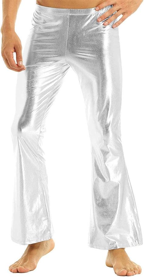 inhzoy homme pantalon de danse jazz disco cuir métallique brillant costume discothèque hippie