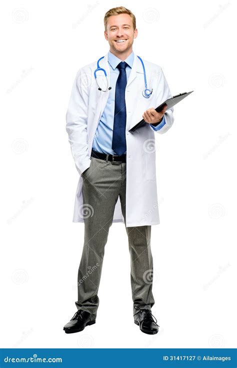 Full Length Of Confident Young Doctor On White Background Stock Image
