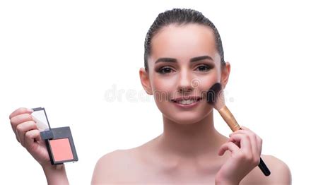 Woman In Beauty Concept Applying Make Up Using Cosmetics Stock Photo
