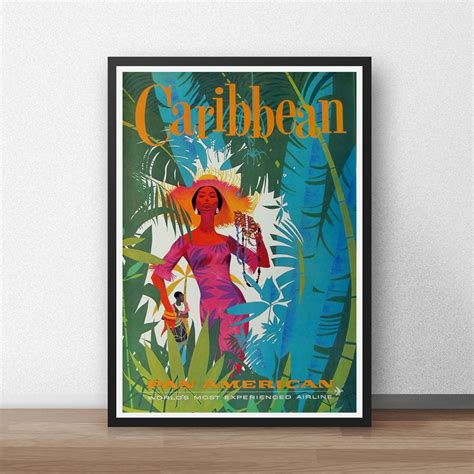 Vintage Caribbean Poster Pan American Poster Caribbean Etsy