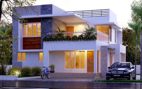 Contemporary 4 Bhk Box Type Front View Flat Roof House Bungalow
