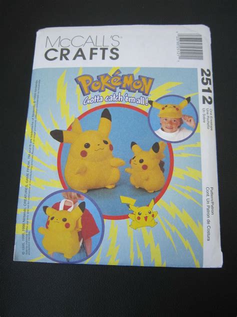 Mccalls Crafts Pokemon Sewing Pattern Uc Pikachu Doll Hat Back Pack