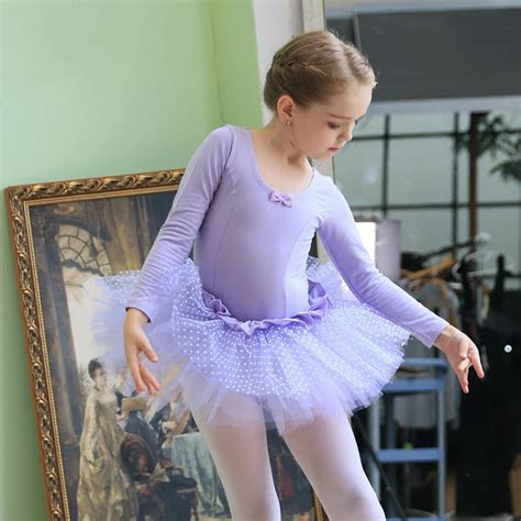 Ballet Dance Dress Girls Long Sleeve Tutu Skirt Gymnastics Leotard Kids